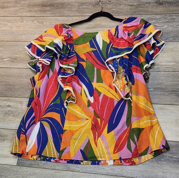 Marc New York Mulitcolor Boho Ruffle Sleeve Blouse Size 2Xlarge - Picture 2 of 8